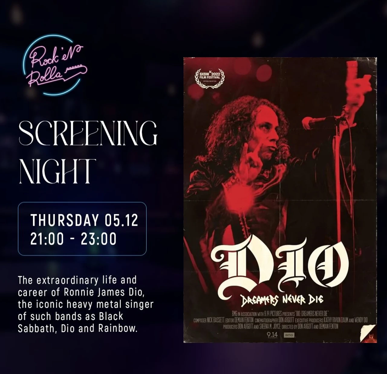 DIO: Dreamers Never Die screening night Rock’n’rolla 25 Tumanyan St, Yerevan