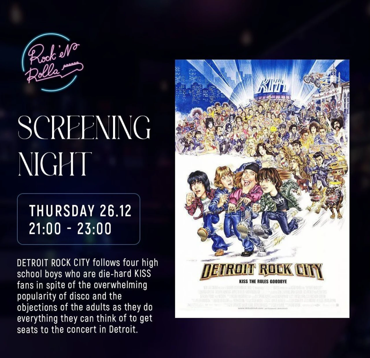 Screening the 1999 movie Detroit rock city Rock’n’rolla 25 Tumanyan St, Yerevan