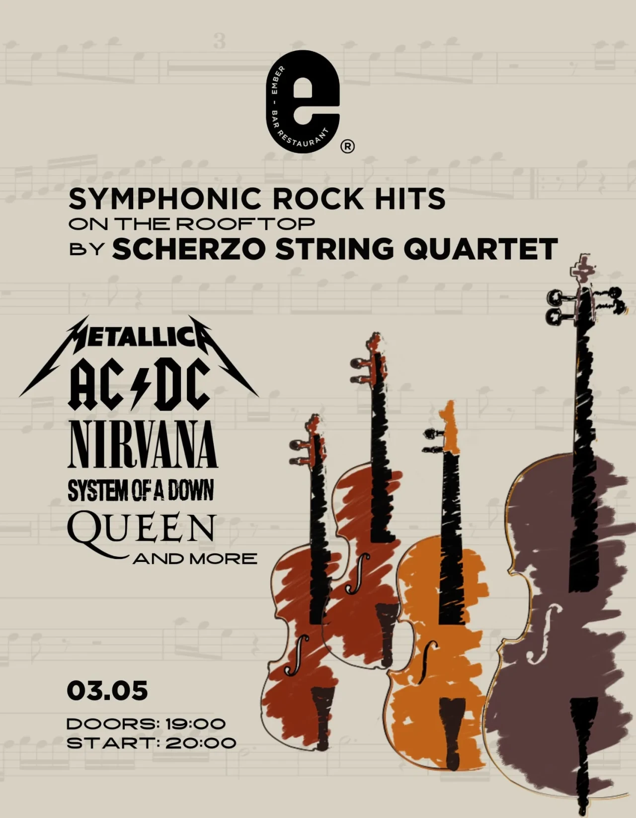Rock Hits on the Rooftop - String Quartet Show Ember Bar-Restaurant 2 Amiryan St, Yerevan